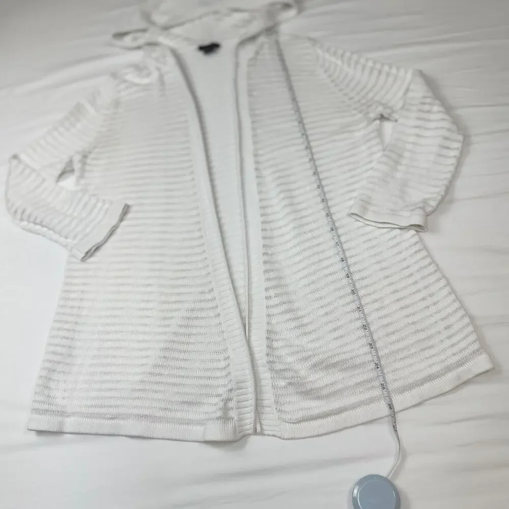 Eddie Bauer Ivory Hooded Open Front Cardigan Women’s Medium Lightweight Knit - Picture 6 of 13